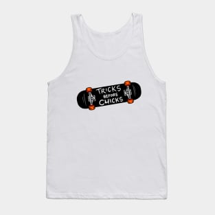 Tricks Before Chicks Skateboard Art Tank Top